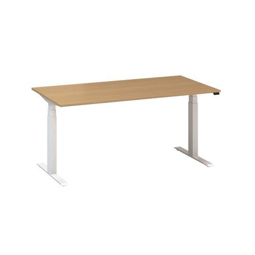 Výškově nastavitelný kancelářský stůl Alfa Up s bílým podnožím, 160 x 80 x 61,5-127,5 cm, dezén divoká hruška