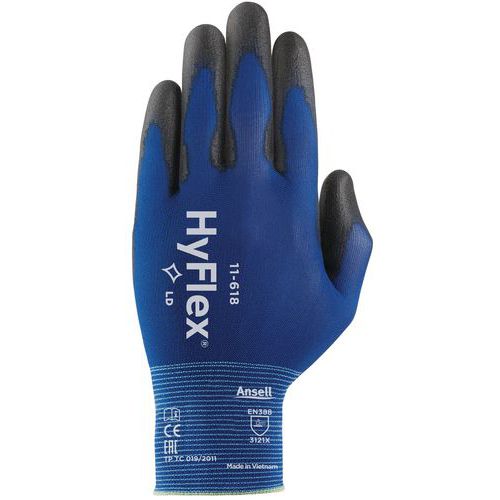 Nylonové rukavice Ansell HyFlex® 11-618 polomáčené v polyuretanu, vel. 8
