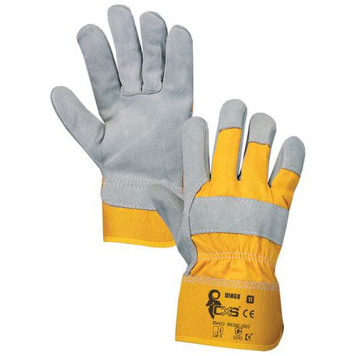 Kožené rukavice CXS, šedé/žluté, vel. 11, bal. 12 párů