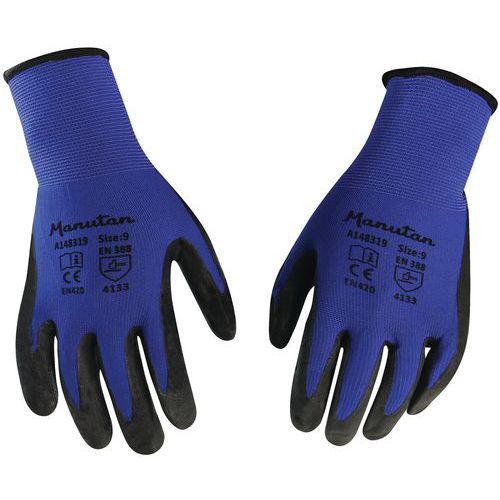 Nylonové rukavice Manutan Expert polomáčené v nitrilu, modré/černé, vel. 9