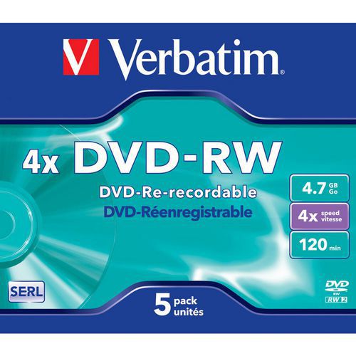 Verbatim DVD-RW 4,7 GB 4x, AZO, jewel box, 5 ks