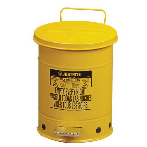 Kovový odpadkový koš pro hořlavé a nebezpečné látky, objem 34 l, žlutý
