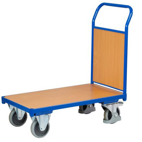 Plošinový vozík s madlem s plnou výplní, do 400 kg, 97,5 x 97,5 x 50 cm, modrý