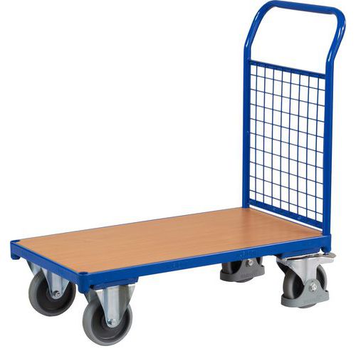 Plošinový vozík s madlem s mřížovou výplní, do 400 kg, 97,5 x 97,5 x 50 cm, modrý