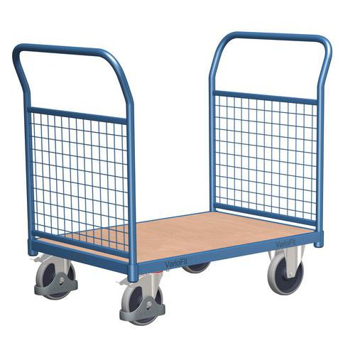 Plošinový vozík se dvěma madly s mřížovou výplní, do 400 kg, 97,5 x 104 x 50 cm, modrý