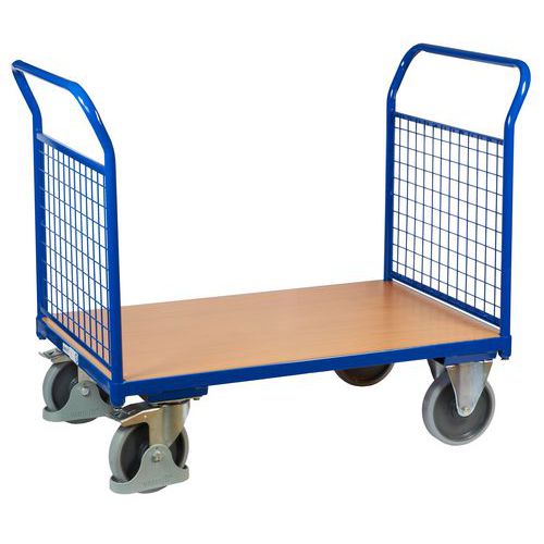 Plošinový vozík se dvěma madly s mřížovou výplní, do 500 kg, 101,5 x 119 x 70 cm, modrý