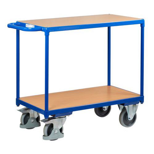 Policový vozík s madlem, do 400 kg, 2 police, 88 x 104 x 50 cm, modrý