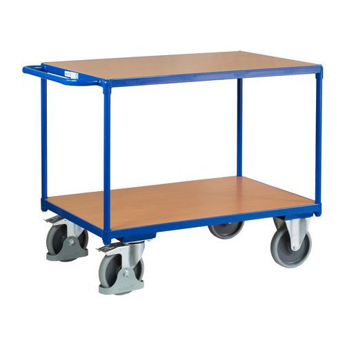 Policový vozík s madlem, do 500 kg, 2 police, 92 x 119 x 70 cm, modrý