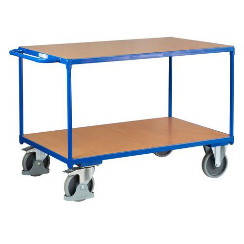 Policový vozík s madlem, do 500 kg, 2 police, 92 x 139 x 80 cm, modrý