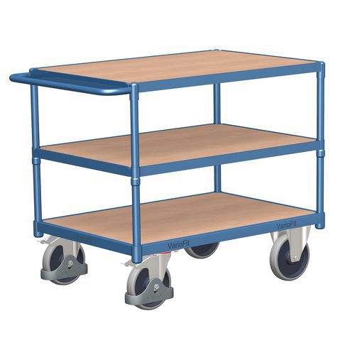 Policový vozík s madlem, do 400 kg, 3 police, 88 x 104 x 50 cm, modrý