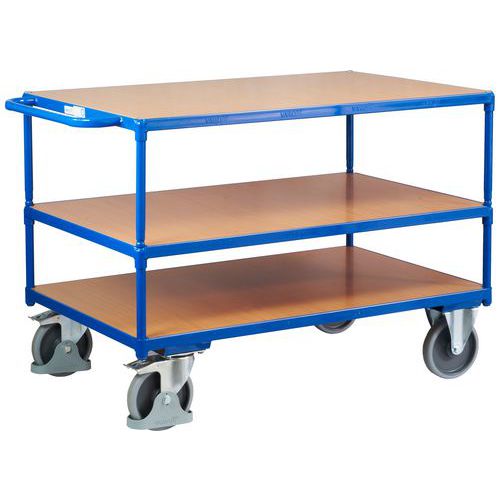 Policový vozík s madlem, do 500 kg, 3 police, 92 x 119 x 70 cm, modrý