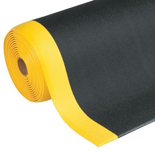 Protiúnavová průmyslová rohož Manutan Expert s granulovaným povrchem, šířka 91 cm, metrážová, černá/žlutá