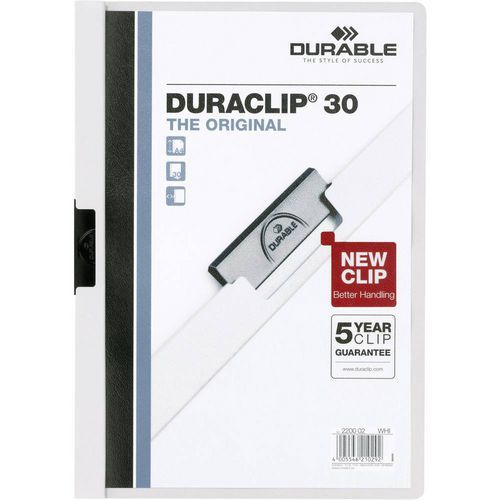 Rychlovázací desky DuraClip, 20 ks, kapacita 30 listů, bílé