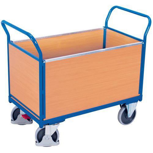 Plošinový vozík se dvěma madly s plnou výplní a bočními stěnami, do 500 kg, 101,5 x 119 x 60 cm, modrý