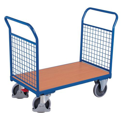 Plošinový vozík se dvěma madly s mřížovou výplní, do 500 kg, 101,5 x 119 x 60 cm, modrý