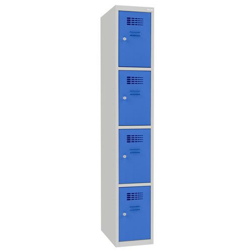 Svařovaná šatní skříň Emil, 4 boxy, cylindrický zámek šedá/světle modrá
