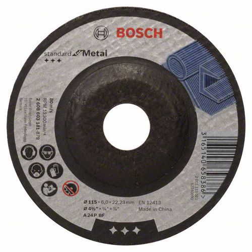 Bosch - Hrubovací kotouč profilovaný Standard for Metal A 24 P BF, 115 mm, 22,23 mm, 6,0 mm, 25 BAL