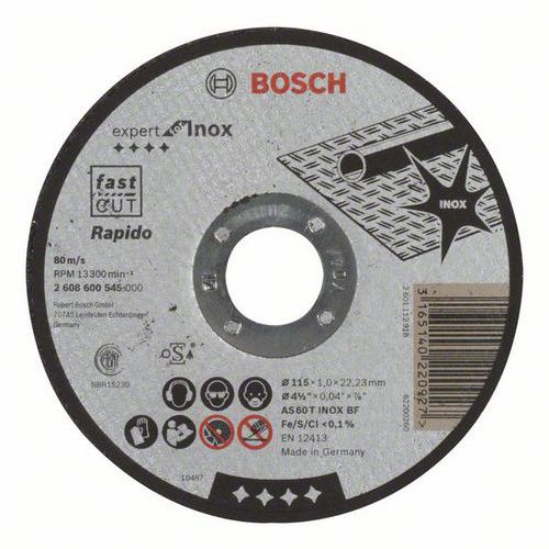 Bosch - Řezný kotouč rovný Expert for Inox - Rapido AS 60 T INOX BF, 115 mm, 1,0 mm, 25 BAL