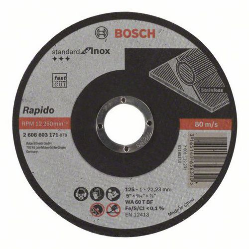Bosch - Řezný kotouč rovný Standard for Inox - Rapido WA 60 T BF, 125 mm, 22,23 mm, 1,0 mm, 50 BAL