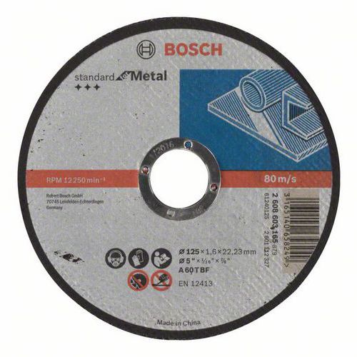 Bosch - Řezný kotouč rovný Standard for Metal A 60 T BF, 125 mm, 22,23 mm, 1,6 mm, 50 BAL