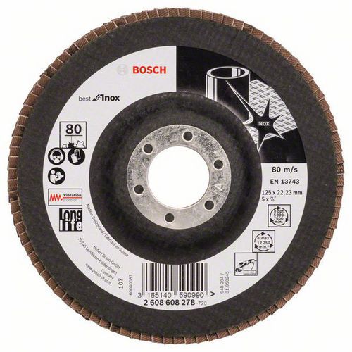 Bosch - Lamelový brusný kotouč X581, Best for Inox 125 mm, 22,23 mm, 80, rovný, 10 BAL