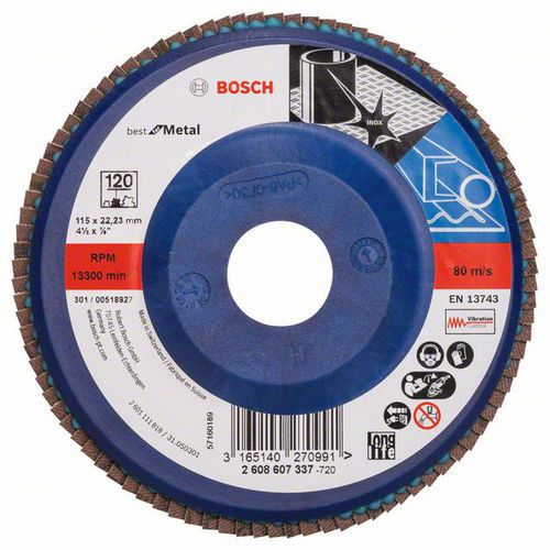 Bosch - Lamelový brusný kotouč X571, Best for Metal 115 mm, G120, rovný, 10 BAL