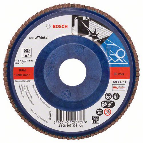 Bosch - Lamelový brusný kotouč X571, Best for Metal 115 mm, G80, rovný, 10 BAL