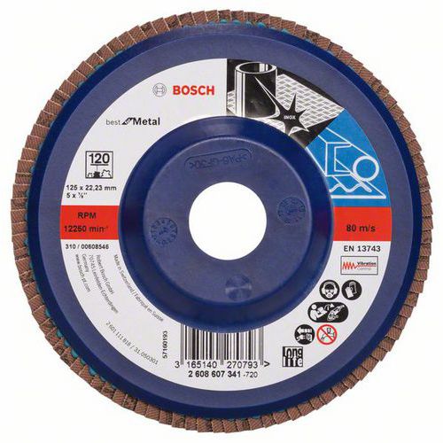 Bosch - Lamelový brusný kotouč X571, Best for Metal 125 mm, G120, rovný, 10 BAL