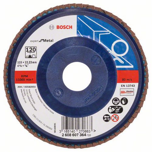 Bosch - Lamelový brusný kotouč X551, Expert for Metal 115 mm, G120, rovný, 10 BAL