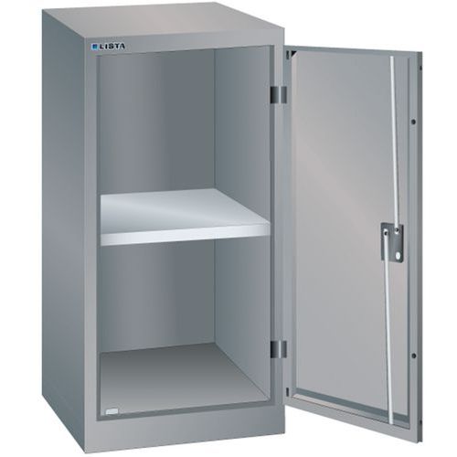 Dílenská skříň LISTA s policí, 500x580x1000mm, nosnost 60kg, šedá/stříbrná