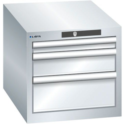 Dílenská zásuvková skřín Lista, 3 zásuvky - 1 x 50mm+ 1 x 100mm + 1x 150mm, šedá