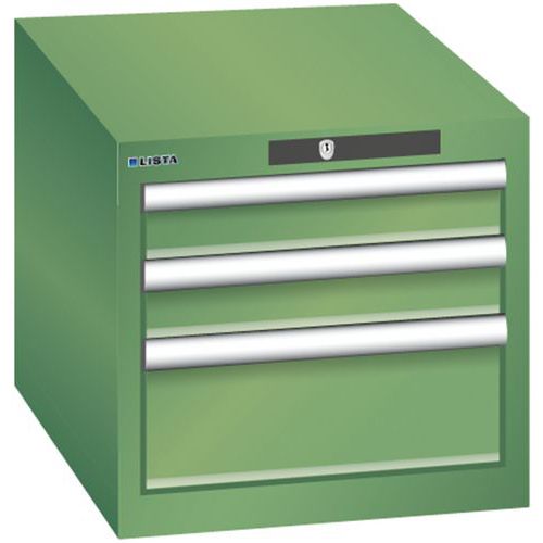 Dílenská zásuvková skřín Lista, 3 zásuvky – 2x 75mm+ 1x 150mm, zelená