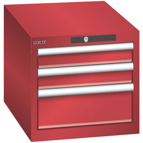 Dílenská zásuvková skřín Lista, 3 zásuvky – 2x 75mm+ 1x 150mm, červená