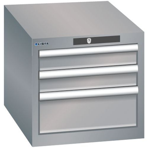 Dílenská zásuvková skřín Lista, 3 zásuvky – 2x 75mm+ 1x 150mm, šedá/stříbrná