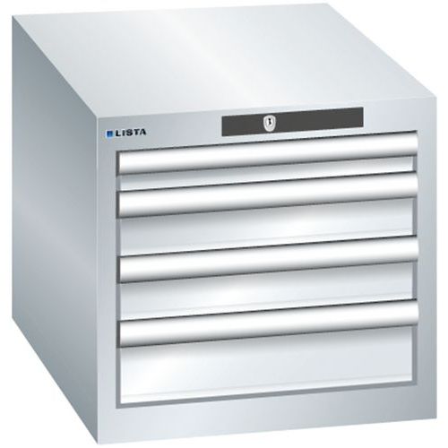 Dílenská zásuvková skřín Lista, 4 zásuvky, šedá/stříbrná