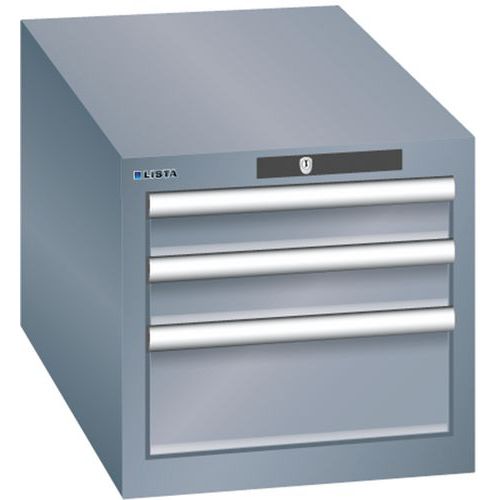 Dílenská zásuvková skřín Lista, 3 zásuvky: 2x75mm + 1x 150mm, 411x725x383 mm, tmav?? šedá