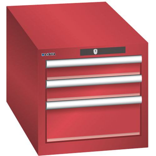 Dílenská zásuvková skřín Lista, 3 zásuvky: 2x75mm + 1x 150mm, 411x725x383 mm, červená
