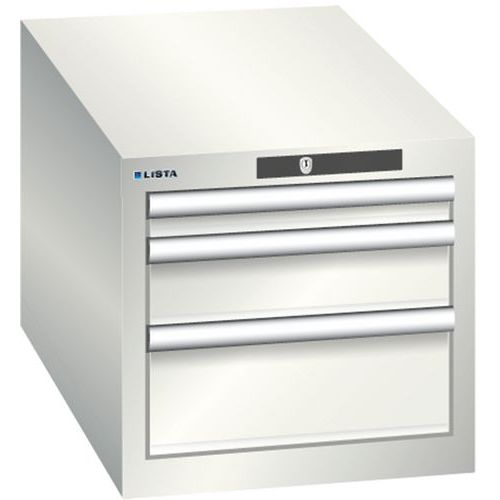 Dílenská zásuvková skřín Lista, 3 zásuvky: 1x50mm + 1x100mm + 1x 150mm, 411x725x383 mm, světle šedá