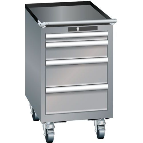 Mobilní dílenská zásuvková skříň Lista, 4 zásuvky, šedá/stříbrná