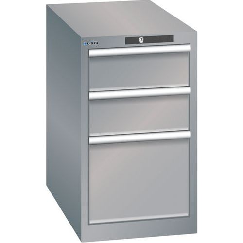 Dílenská zásuvková skřín Lista, 3 zásuvky, 411x725x700 mm, šedá/stříbrná