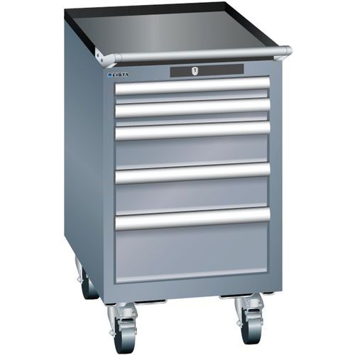 Mobilní dílenská zásuvková skříň Lista, 5 zásuvek, tmavě šedá