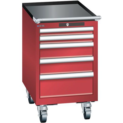 Mobilní dílenská zásuvková skříň Lista, 5 zásuvek, červená