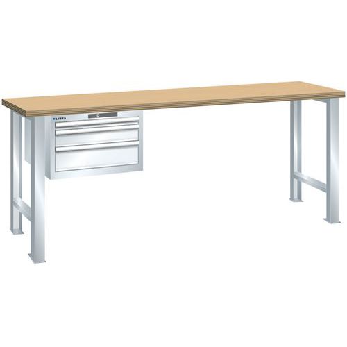 Dílenský pracovní stůl LISTA, 1500x700x890mm, nosnost 600 kg, 3 zásuvky, bílá