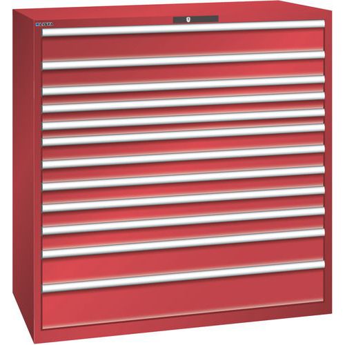 Dílenská zásuvková skříň Lista, nosnost 200kg, 12 zásuvek, červená