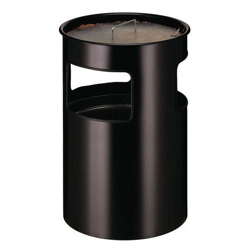 Kovový venkovní odpadkový koš Manutan Expert Stream s popelníkem, objem 50 l, černý