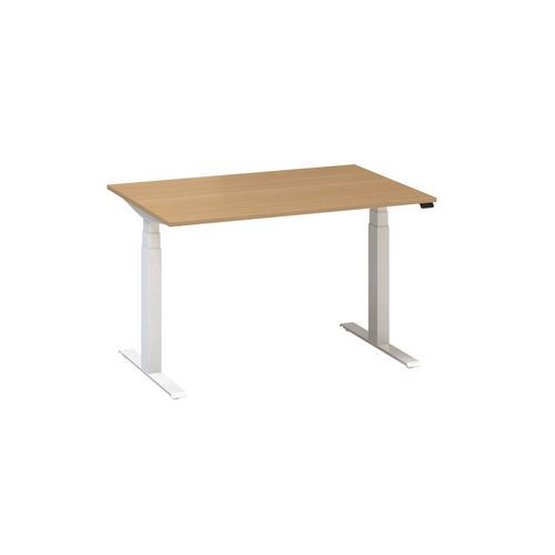 Výškově nastavitelný kancelářský stůl Alfa Up s bílým podnožím, 120 x 80 x 61,5-127,5 cm, dezén divoká hruška