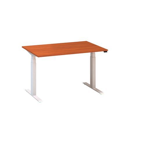 Výškově nastavitelný kancelářský stůl Alfa Up s bílým podnožím, 120 x 80 x 61,5-127,5 cm, dezén divoká třešeň