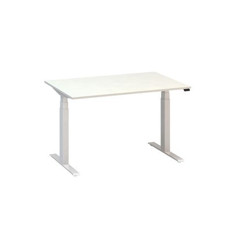 Výškově nastavitelný kancelářský stůl Alfa Up s bílým podnožím, 120 x 80 x 61,5-127,5 cm, dezén bílá