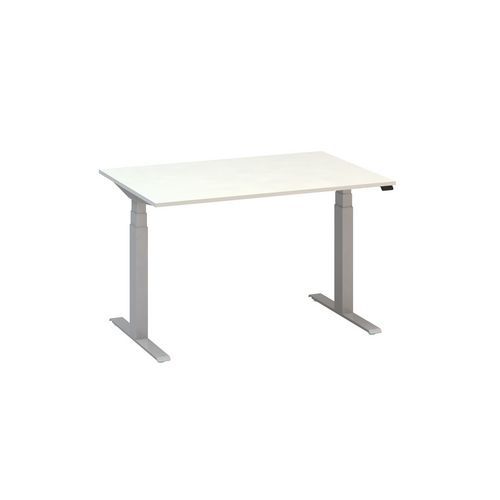Výškově nastavitelný kancelářský stůl Alfa Up s šedým podnožím, 120 x 80 x 61,5-127,5 cm, dezén bílá