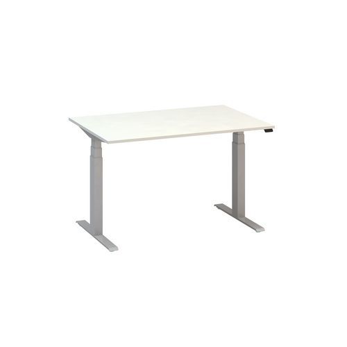 Výškově nastavitelný kancelářský stůl Alfa Up s šedým podnožím, 120 x 80 x 61,5-127,5 cm, dezén bílá